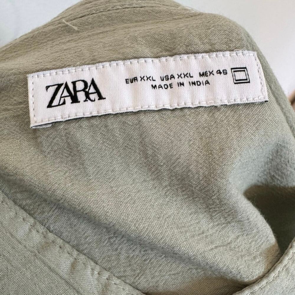 Zara Women’s XXL Sage Green Band Mandarin Collar Long Sleeve Button Front Shirt - Picture 2 of 5